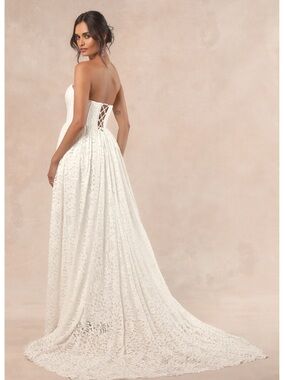 Lulus Shiori White Lace Bustier Basque Waist Strapless Lace-Up Wedding Dress XS